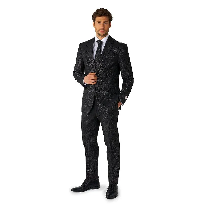 Men's OppoSuits Glitzy Glitter Black Sparkle Modern-Fit Suit & Tie Set, Size: 36 - Regular, Glitzy Black Sparkle