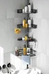 HAMITOR Corner Shower Tension Pole Quick Installation 4-Tier Rustproof Bathroom Organizer Shelves for Bathtub Shampoo Storage