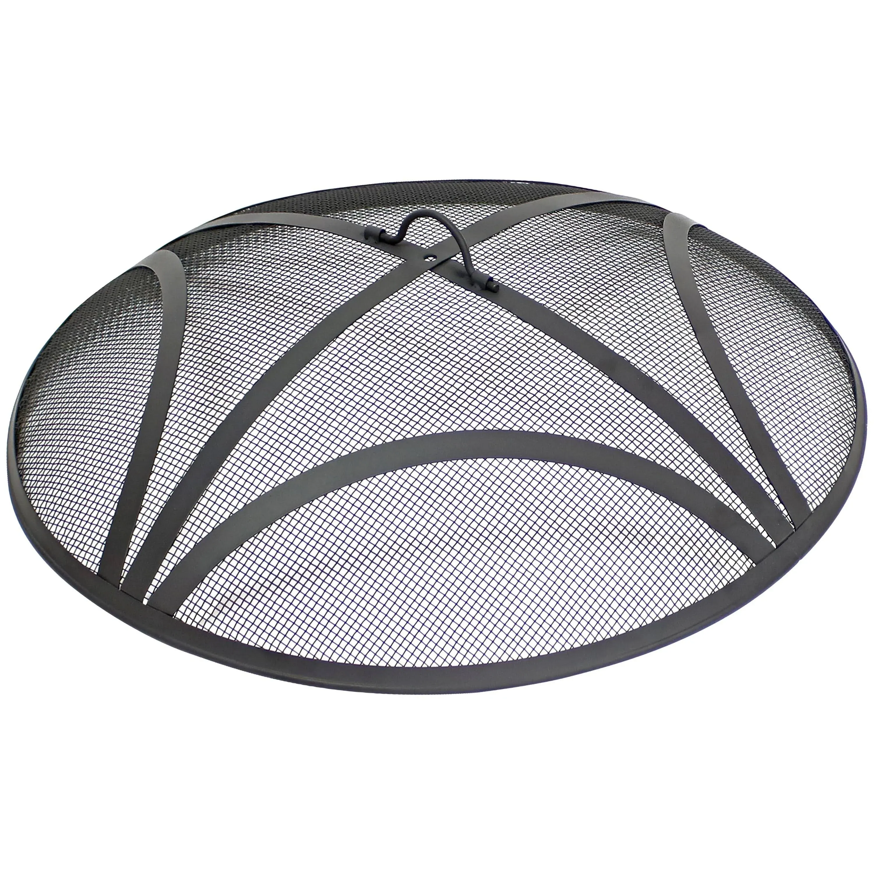 Sunnydaze Outdoor Heavy-Duty Reinforced Steel Round Fire Pit Spark Screen with Ring Handle - 30 - Black