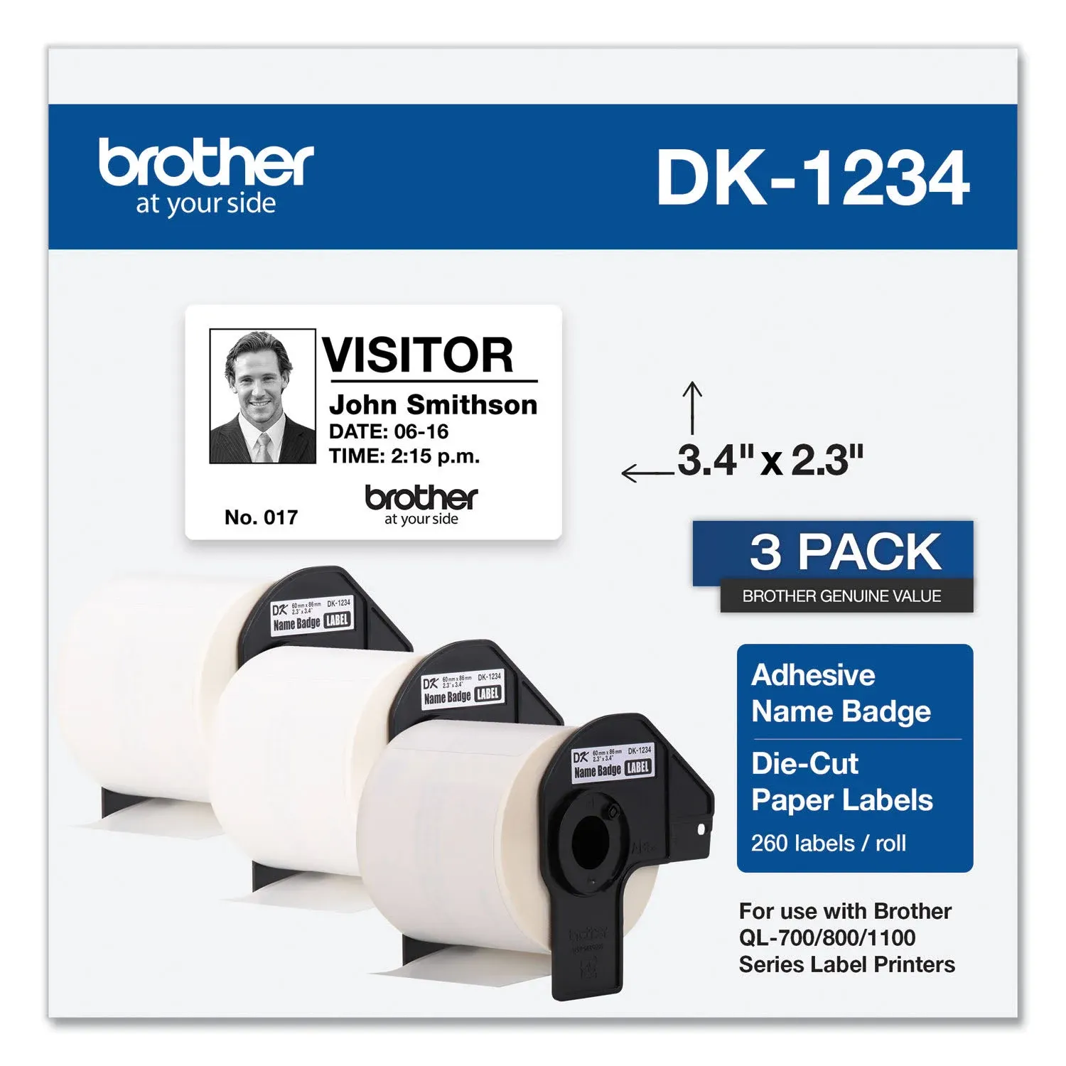 Brother International DK12343PK 2.3 x 3.4 in. Name Badge Labels Pack of 3