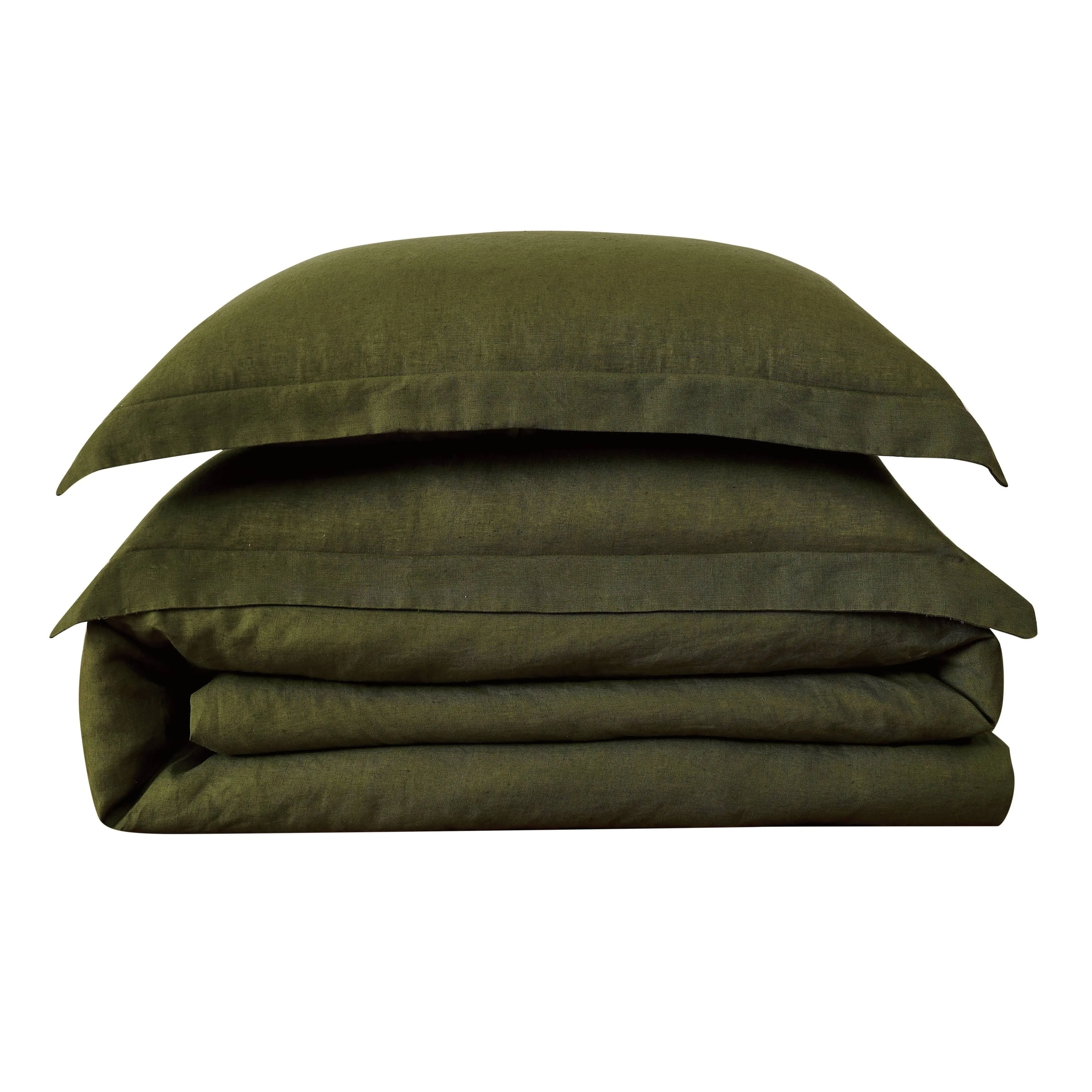 Brooklyn Loom Linen Olive Green King 3-Piece Duvet Set