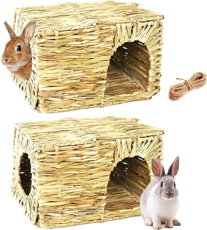 (2 Pack) Hand-Crafted Large Grass House - Edible, Safe, and Comfortable Natural 