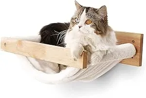 Fukumaru Cat Hammock Wall Mounted, Kitty Beds and Perches, Wooden Cat Wall Furniture, Stable Cat Wall Shelves for Sleeping, Playing, Climbing, and Lo