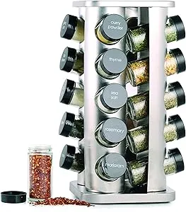 Compact 20-Jar Countertop Spice Rack - Polished Steel &amp; Free Refills for 5 Years