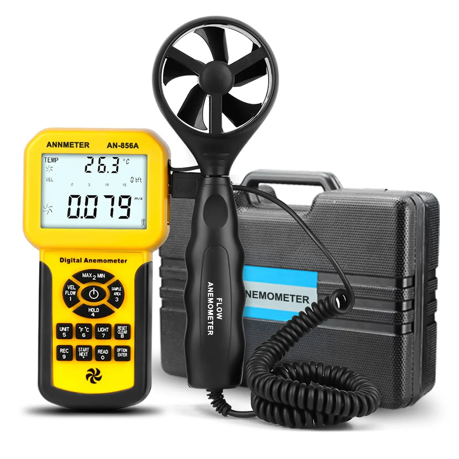 Handheld CFM CMM Wind Speed Meter, Separate Anemometer Measure Air Flow Velocity