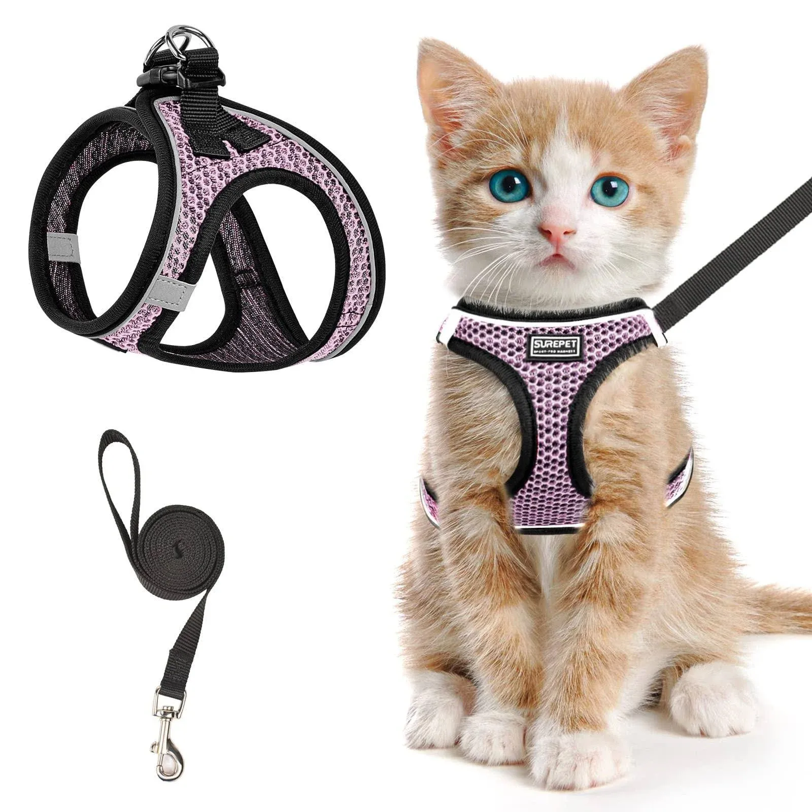 SALFSE Cat Harness and Leash for Walking Escape Proof, Adjustable Kitten Vest Harness Reflective Soft Mesh Puppy Harness for Outdoor, C