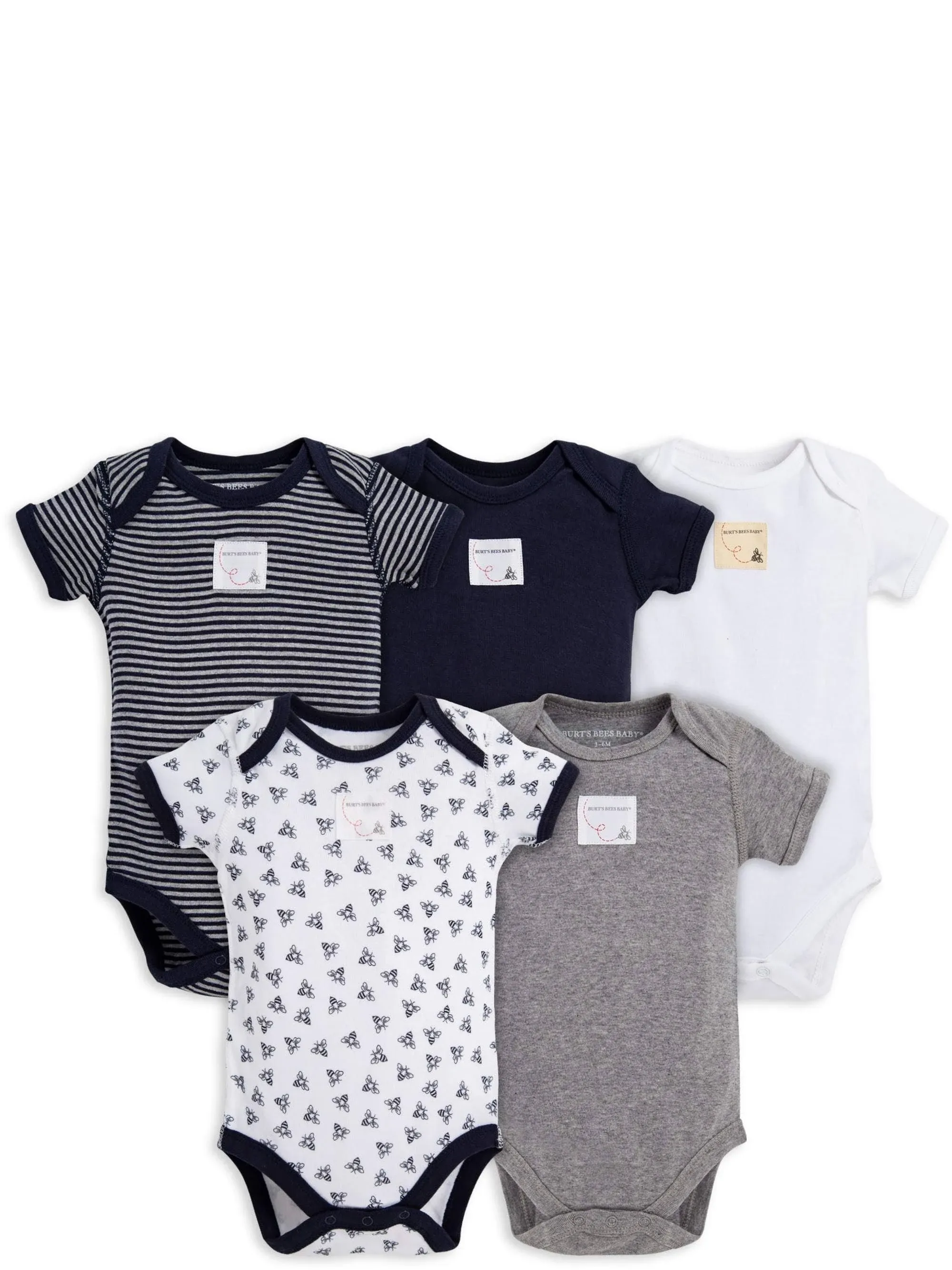 Bee Essentials Organic Short Sleeve Baby Bodysuits 5 Pack