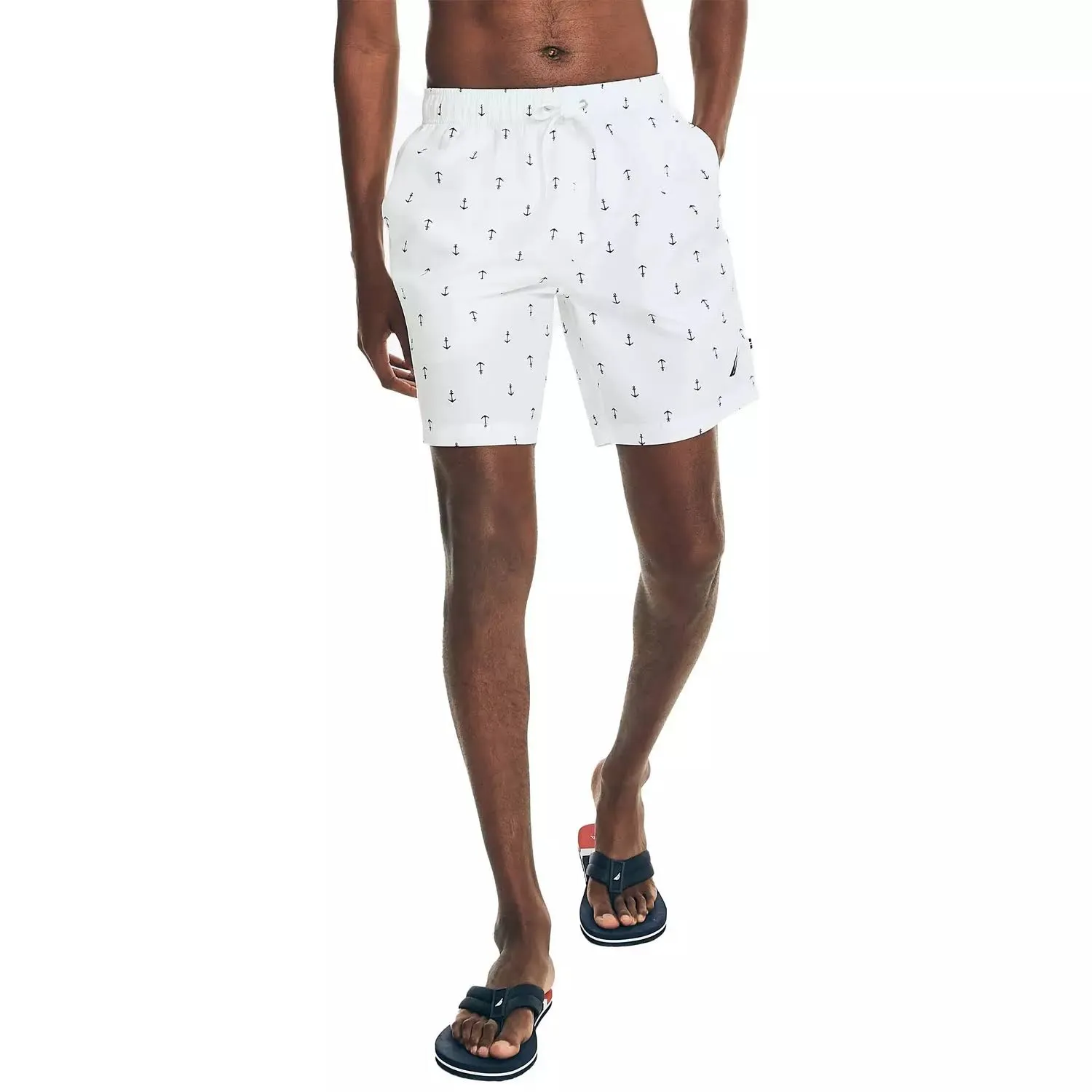 Nautica Men's Quick-Dry Anchor-Print 8" Swim Trunks - White