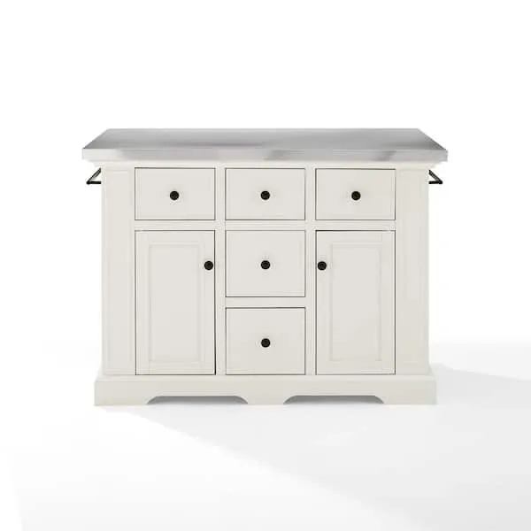 Crosley Julia Stainless Steel Top Kitchen Island, White