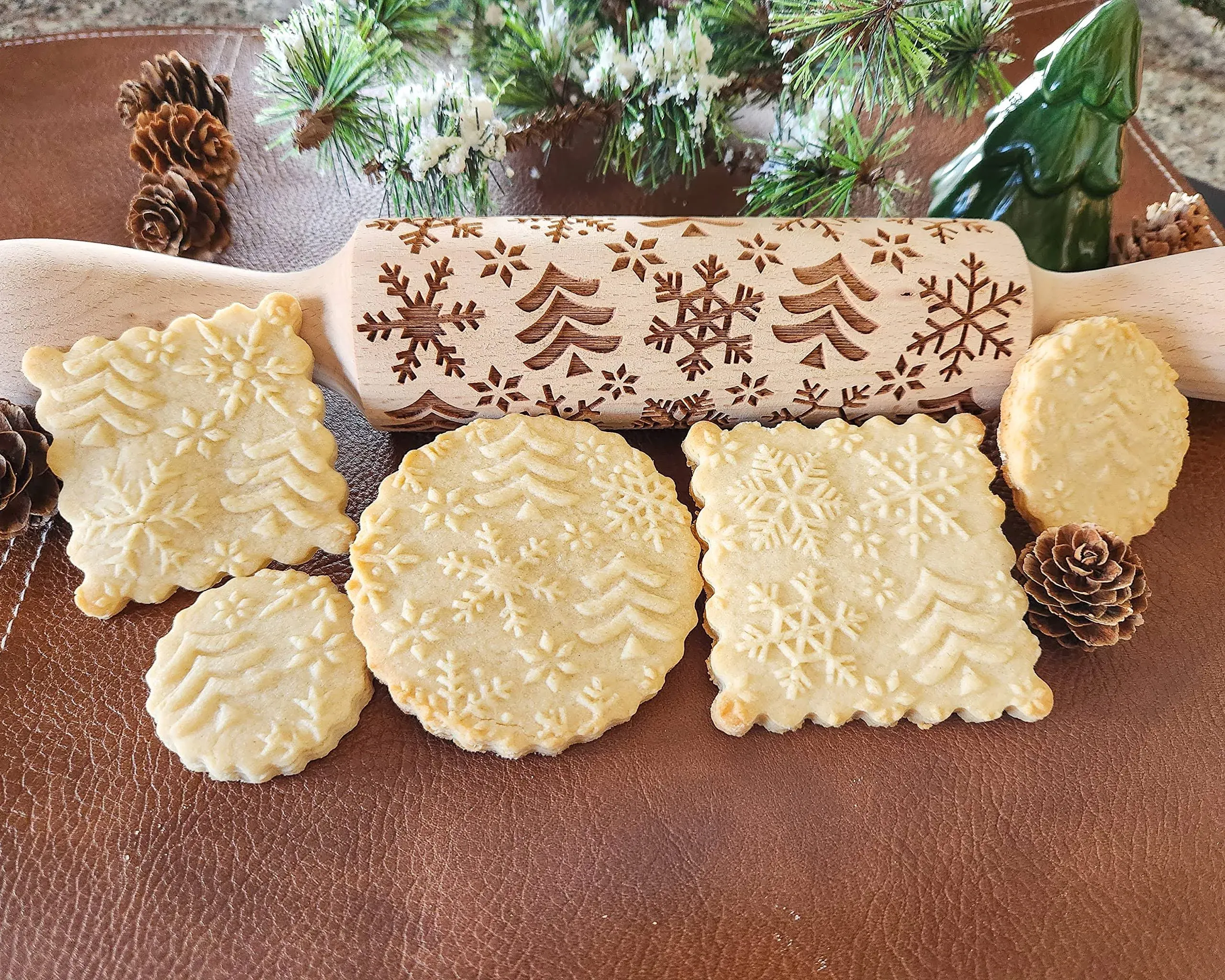 Snowflakes and Pine Trees Embossed Rolling Pin