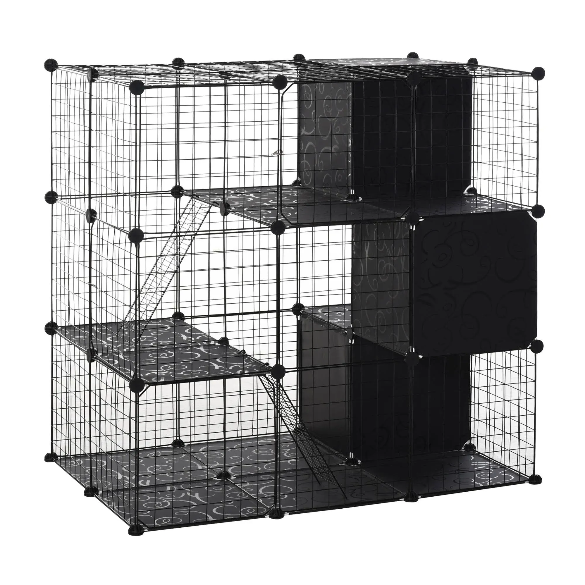 PawHut Pet Playpen Small Animal Cage 56 Panels with Doors, Ramps and Storage Shelf for rabbit, Kitten, Chinchillas, Guinea Pig and Ferret