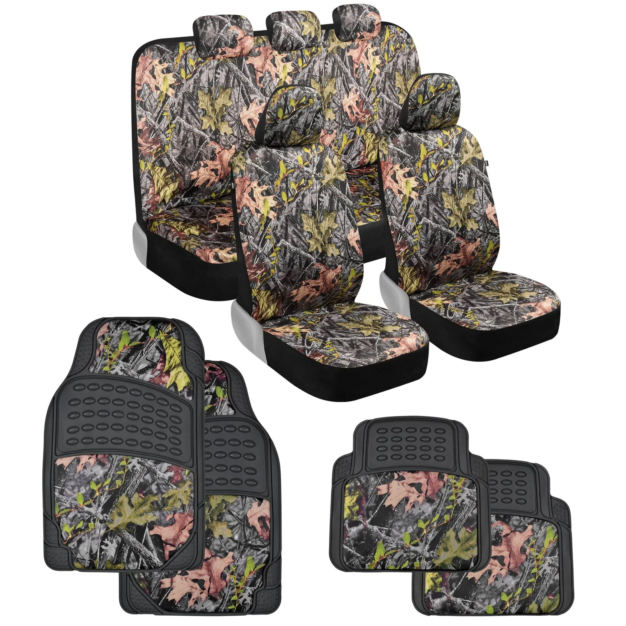 Bdk Camo Car Seat Covers Full Set with Floor Mats – Complete Interior Protection Set, Realistic Green Forest Camouflage Pattern, Camoflauge Interior