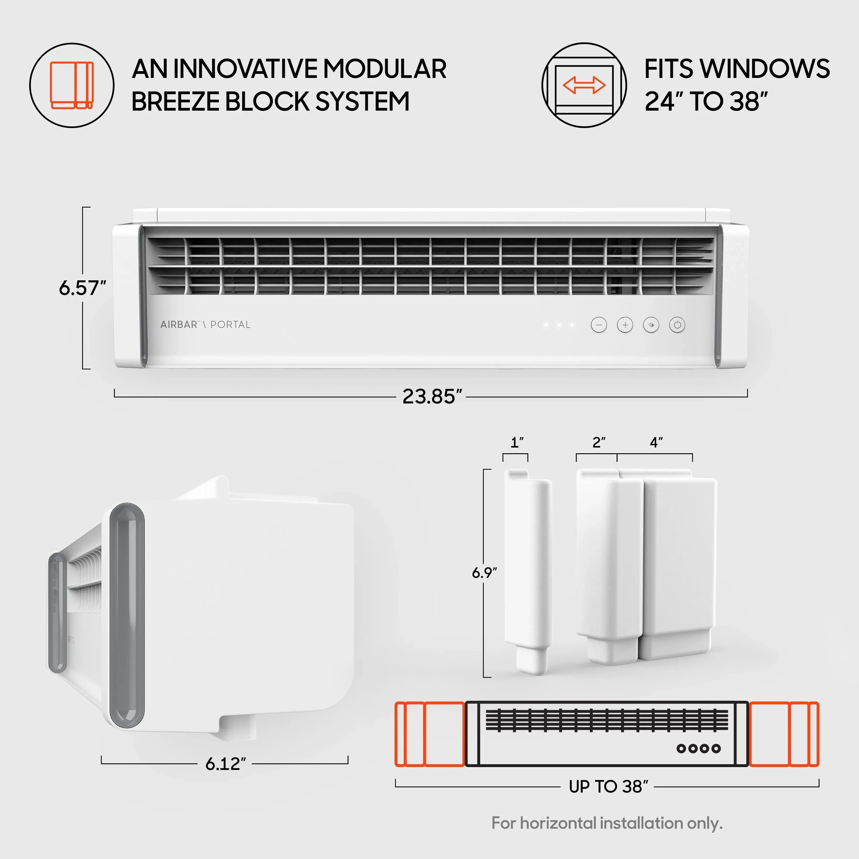 Sharper Image PORTAL Window Fan with 3 Speeds, Reversible Exhaust Mode, Weather Resistant, White, Black