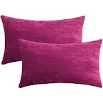 Jeneoo Fuschia Pink Decorative Throw Pillow Covers Soft Chenille Comfy Solid Lumbar Couch Cushion Cover Decor (Set of 2, 12 x 20 Inches)