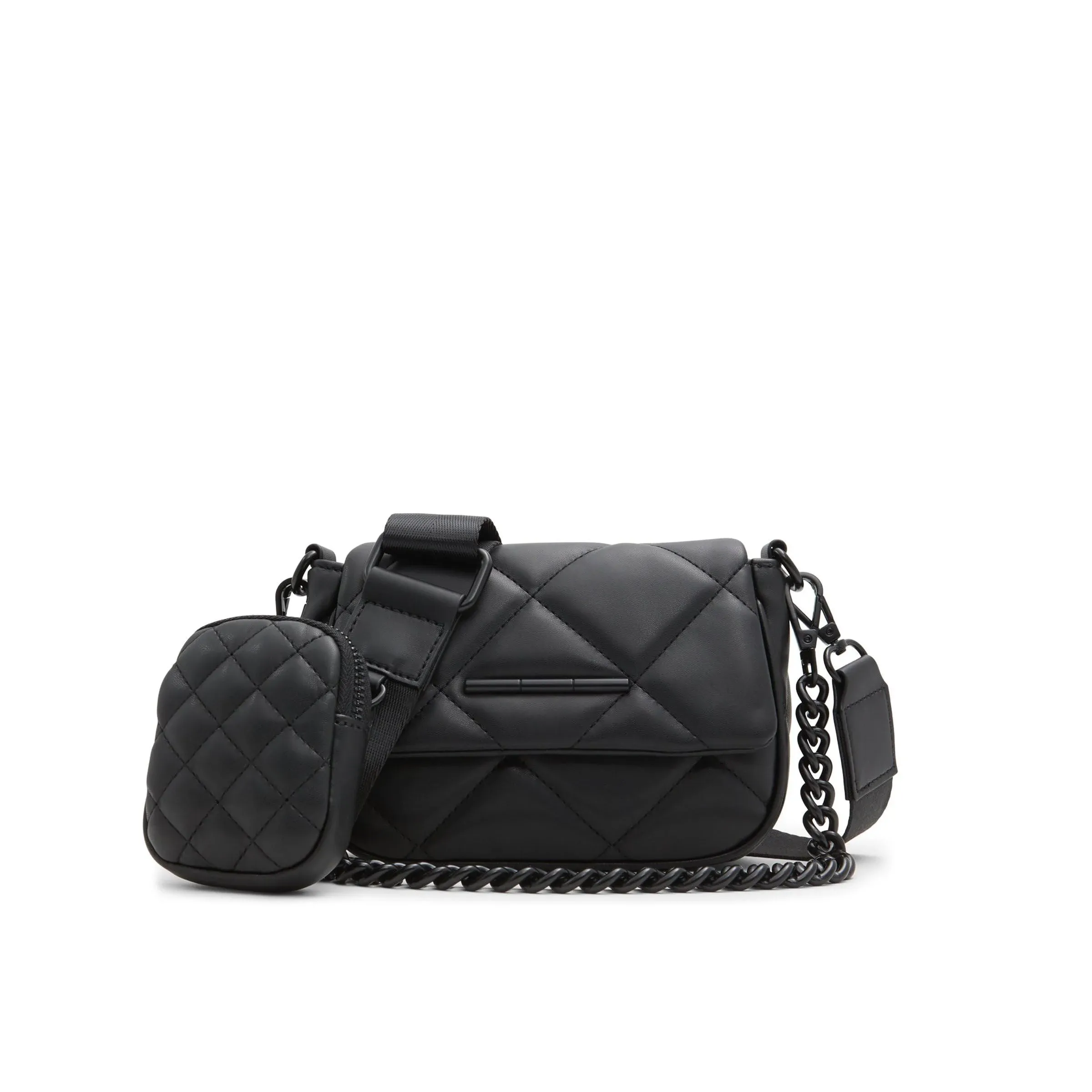 Aldo Mininoriee Black Hardware Crossbody Bag - Black/Black Quilted