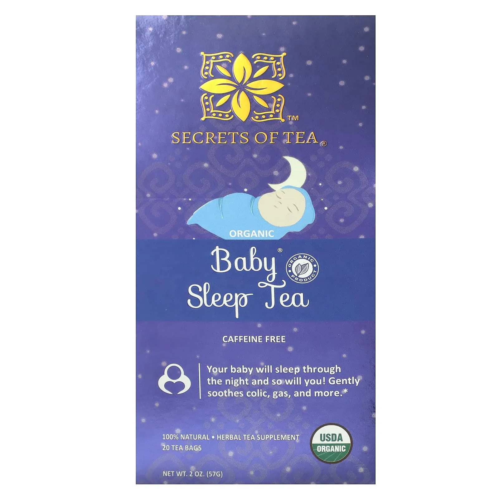 Secrets Of Tea Baby Sleep Tea- Organic Baby Comfort Tea - Gentle Soothing Herbal Blend for Infants - Caffeine-Free Natural Calm 20 Sachets (1Pack)