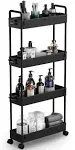 Slim Storage Cart, 4 Tier Bathroom Organizer Mobile Shelving Unit, Rolling Utili