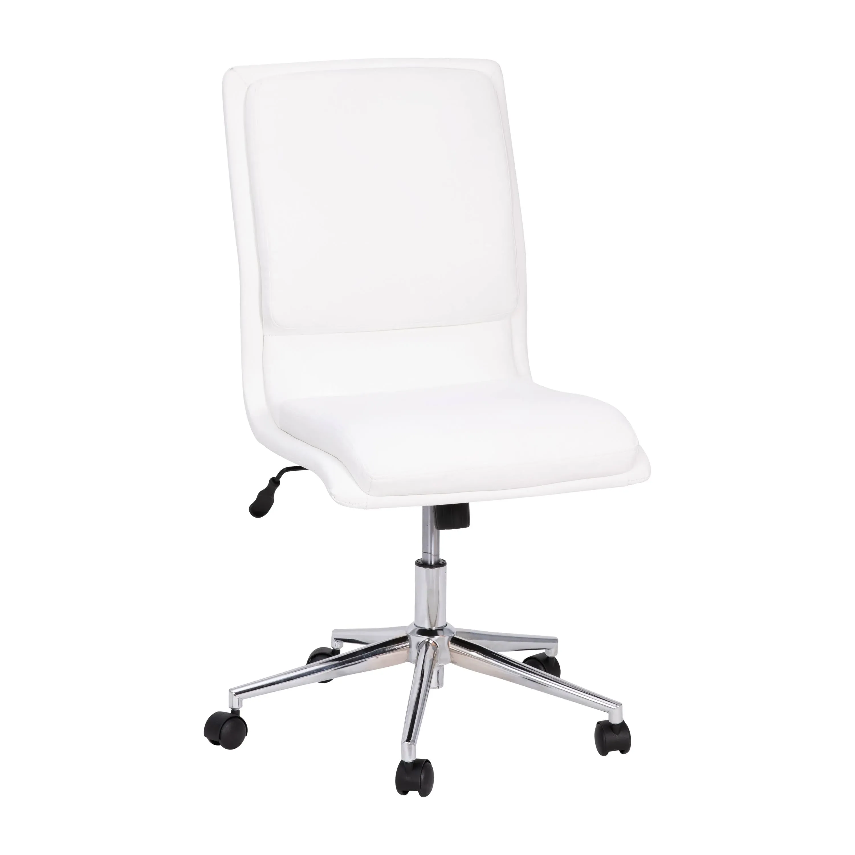 Flash Furniture Madigan Mid-Back Armless Swivel Task Office Chair with LeatherSoft & Adjustable Chrome Base White