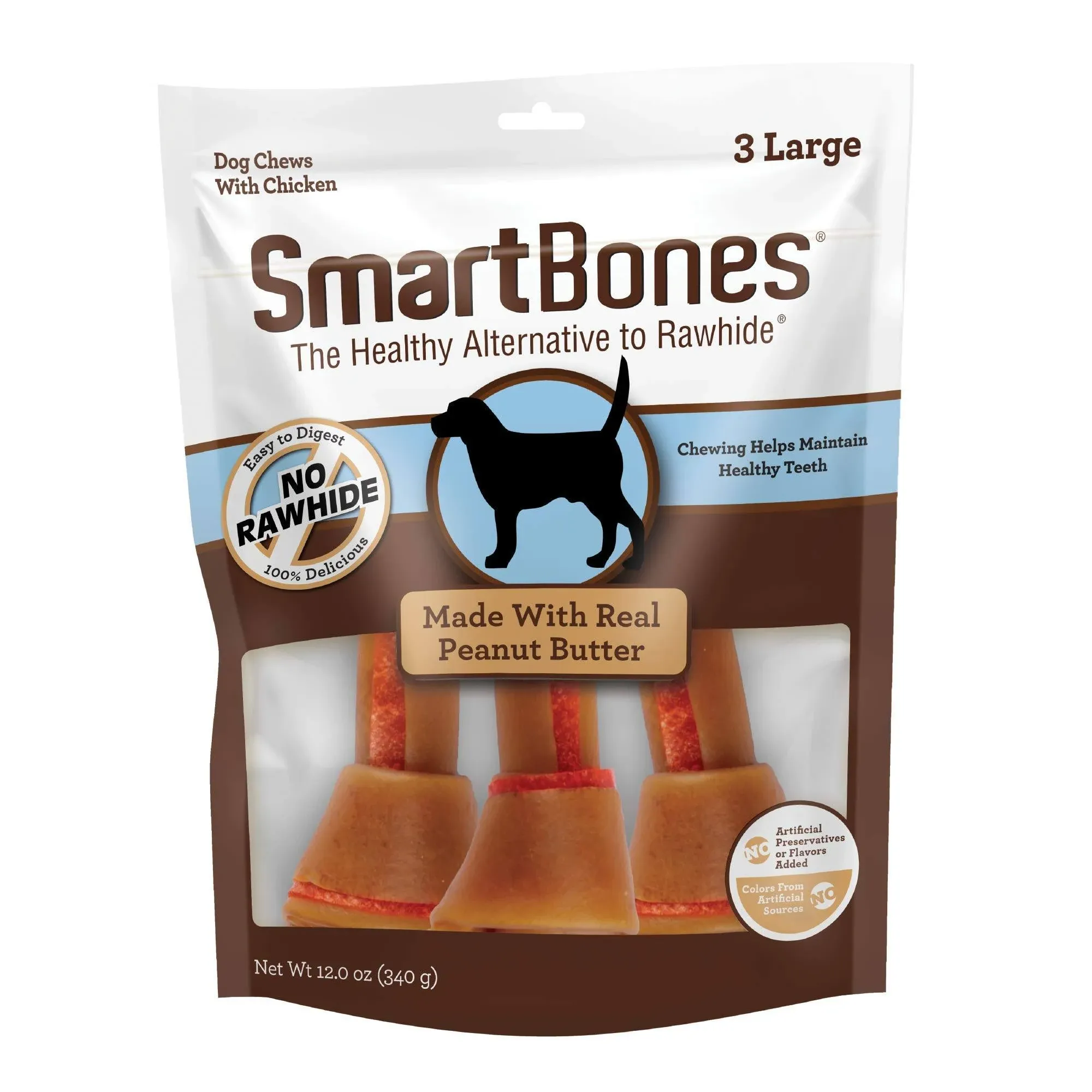 SmartBones Large Chews, Treat Your Dog to a Rawhide-Free Chew Made With Real Meat and Vegetables 3 Count (Pack of 1)