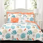 Lush Decor Coastal Reef Feather Quilt Set Blue Full/Queen