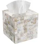 Tissue Box Cover Square – Decorative Tissue Box Holder Square for Bathroom Finished in Beautiful Natural Mother of Pearl Capiz Shells - Tissues Cube Box Cover with Durable Bottom Slider (Milano)