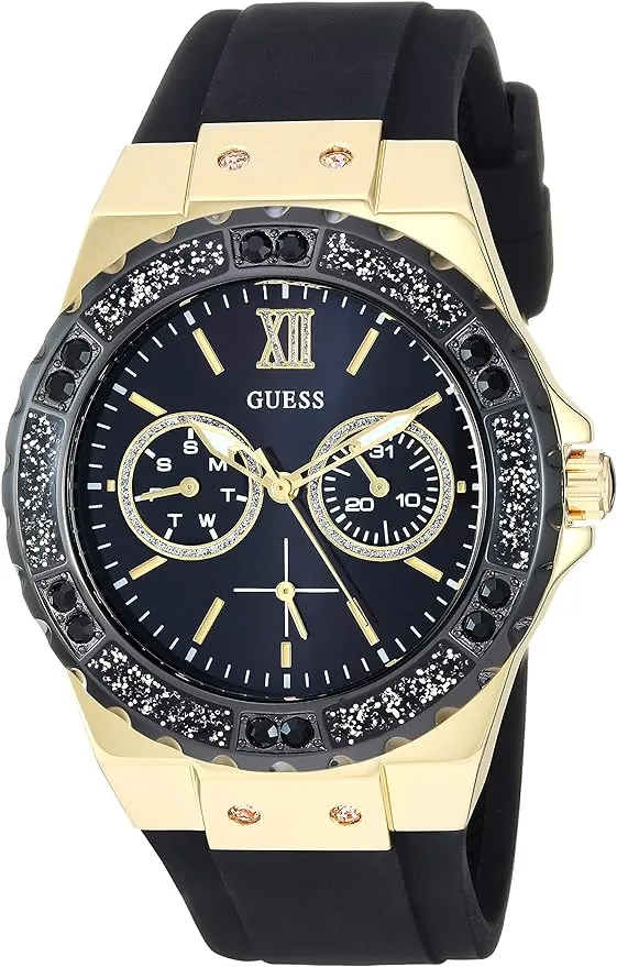 GUESS Women's Stainless Steel + Stain Resistant Silicone Watch with Day + Date Functions