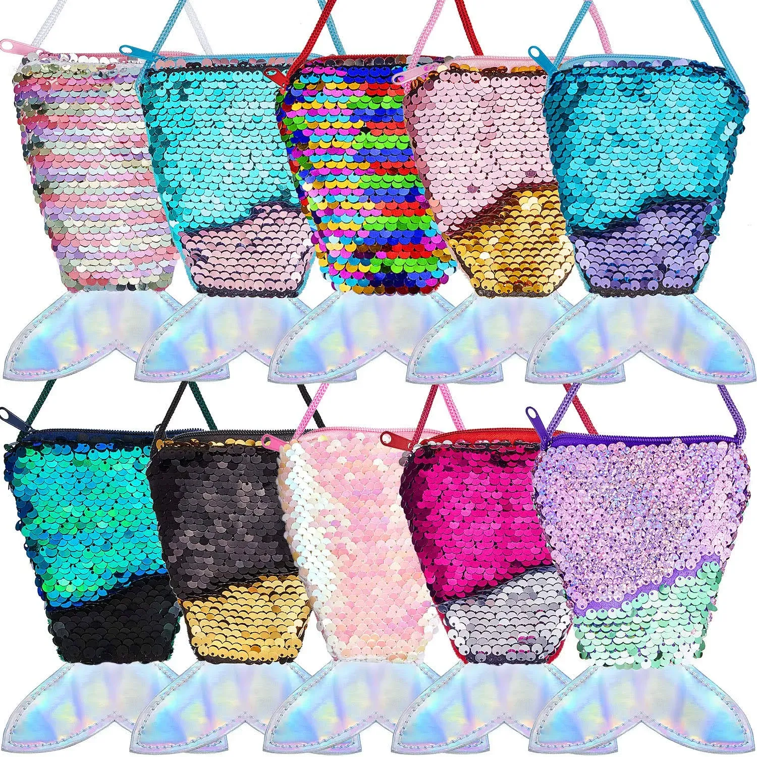 Frienda 10 Pieces Mermaid Tail Coin Purse Mermaid Tail Sequin Crossbody Coin ...