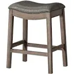 Maven Lane Adrien Kitchen Saddle Backless Bar Stool with Nailhead Trim, Weathered Oak, Bar Height