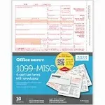 Office Depot Brand 1099-MISC Laser Tax Forms and Envelopes, 4-Part, 2-Up, 8-1/2 inch x 11 inch, Pack of 10 Form Sets