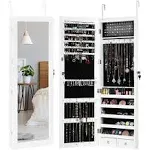 Lockable Wall Door Mounted Mirror Jewelry Cabinet with LED Lights