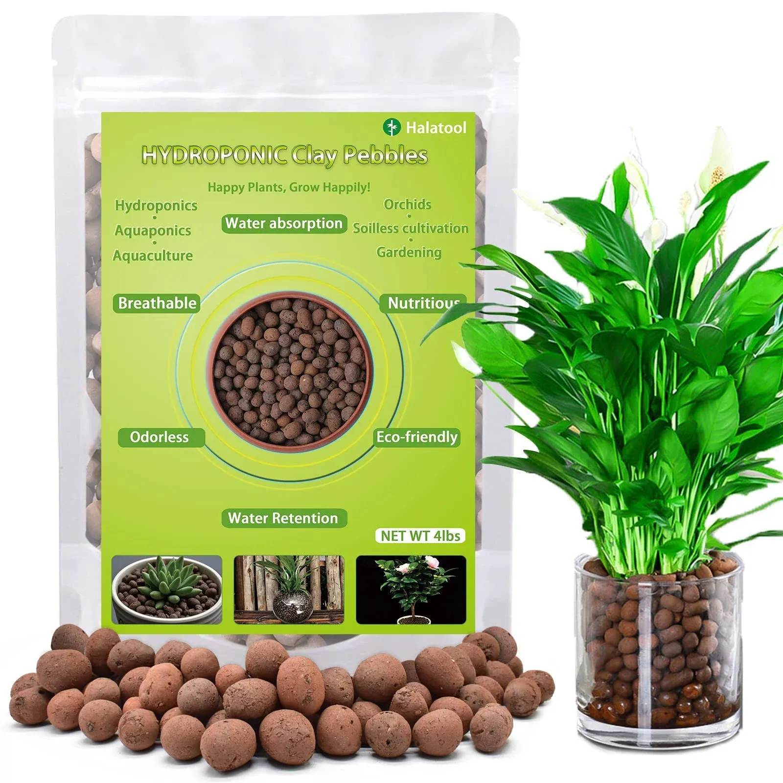 Halatool 16 LB Organic Clay Pebbles 4mm-16mm Leca for Plants 100% Natural Hydroton Clay Pebbles for Hydroponic Growing Gardening Orchids Drainage Decoration Aquaponics