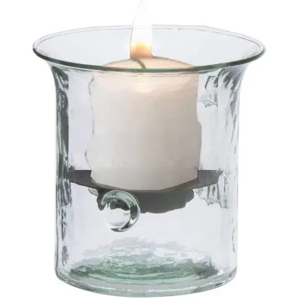 Glass Hurricane Pillar Candle Holder with Rustic Metal Insert