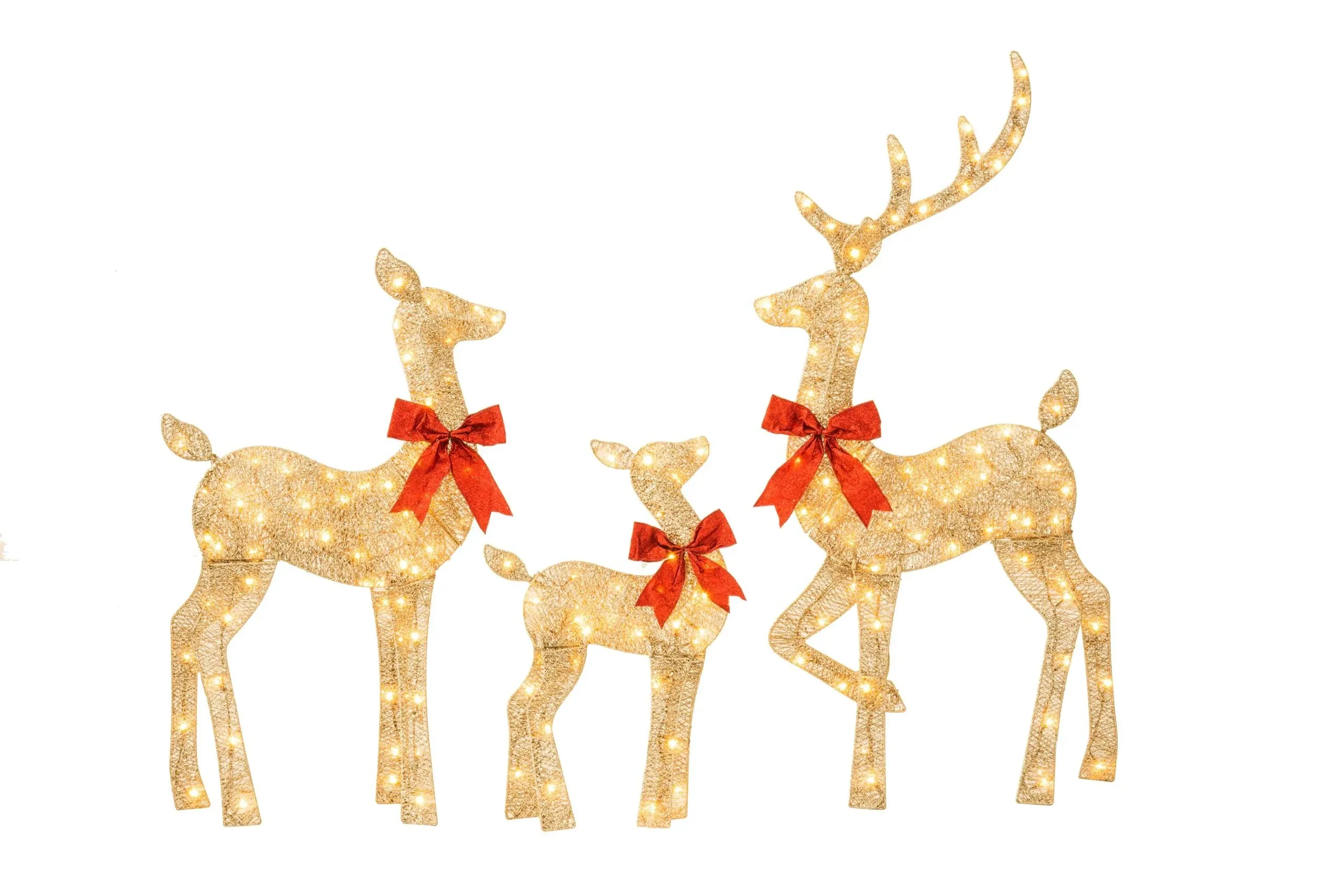 Jingle Joy 4ft Compact Elegance 2D 3-Piece Deer Family - Outdoor Christmas Deer Set with 170 LED warm twinkle Lights - Festive Holiday Reindeer Decor Yard Display - Weather-Resistant Decor with Stakes