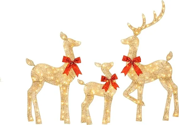 Jingle Joy 4ft Compact Elegance 2D 3-Piece Deer Family - Outdoor Christmas Deer ...