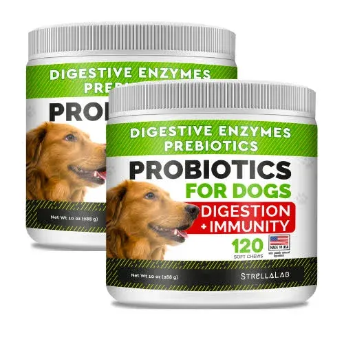 Strellalab Pet Probiotics for Dogs & Digestive Enzymes - Digestion & Gut Health Treats, Dog Probiotics Chews, Fiber Supplement, Anti Diarrhea,