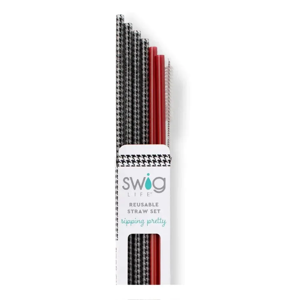 Houndstooth & Crimson Reusable Straw Set