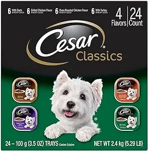 CESAR Adult Wet Dog Food Classic Loaf in Sauce Poultry Variety Pack,. Easy Peel Trays with Real Chicken, Turkey or Duck, 3.5 Ounce (Pack of 24)