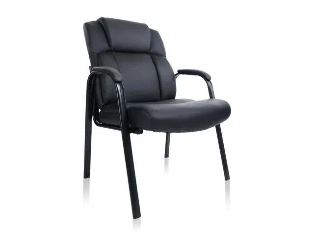 CLATINA Leather Guest Chair with Padded Arm Rest for Reception Meeting Conference and Waiting Room Side Office Home Black