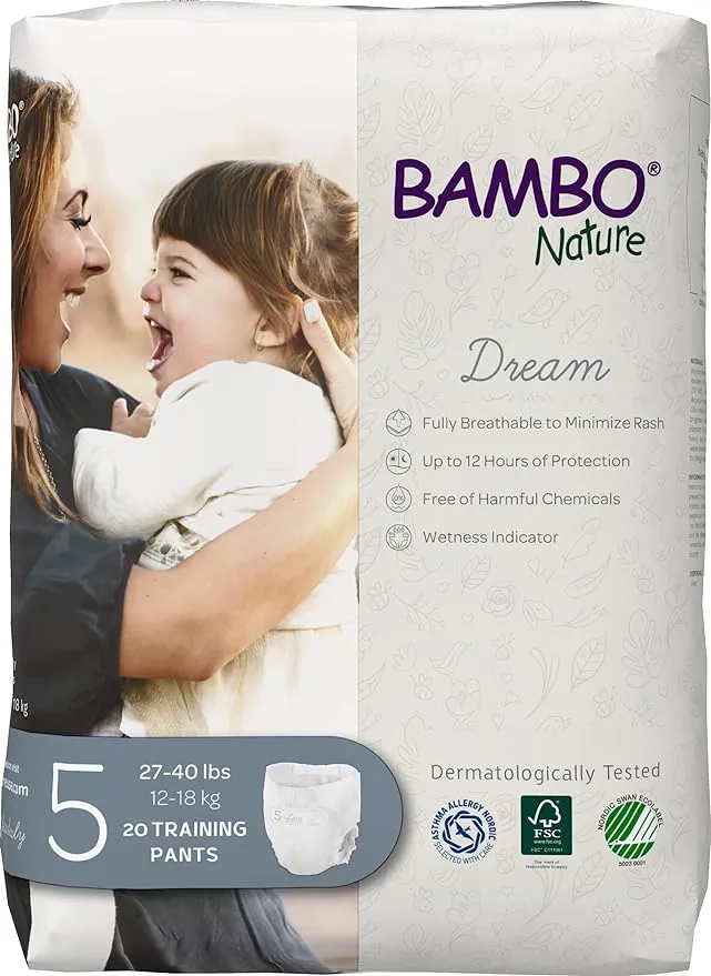 Bambo Nature Dream Unisex Training Pants, Size 5, 20 Count, 10 Packs, 200 Total