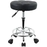 KKTONER Round Rolling Stool Chair PU Leather Height Adjustable Swivel Drafting Work Spa Shop Salon Stools with Wheels Office Chair Small (Black)