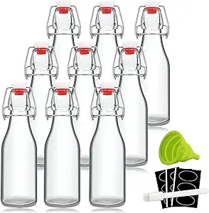 YEBODA 8oz Swing Top Bottles - Glass Beer Bottle with Airtight Rubber Seal Flip Caps for Home Brewing Kombucha, Beverages, Oil, Vinegar, Water, Soda, Kefir (9 Pack)