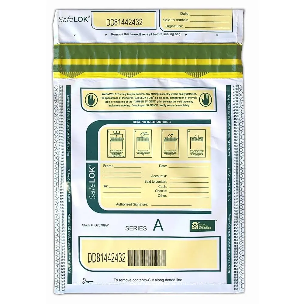 Control Group Tamper-Evident Deposit Bags, 9&quot; x 12&quot;, White, Pack Of 100