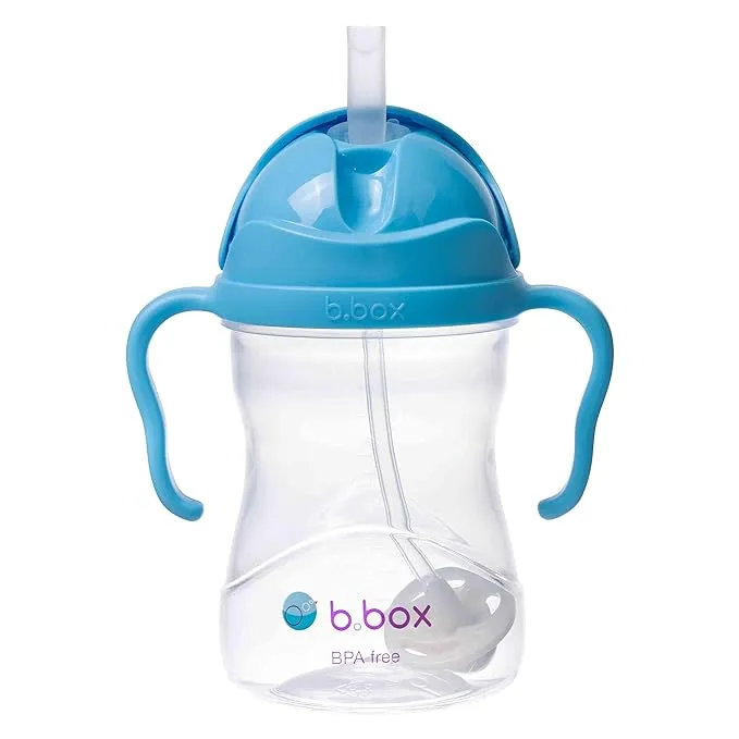 b.box Sippy Cup with Weighted Straw. Drink from any Angle, Leak Proof, Spill Proof, Easy Grip. BPA Free, Dishwasher Safe. For Babies 6m+ to Toddlers (Blueberry, 8oz)