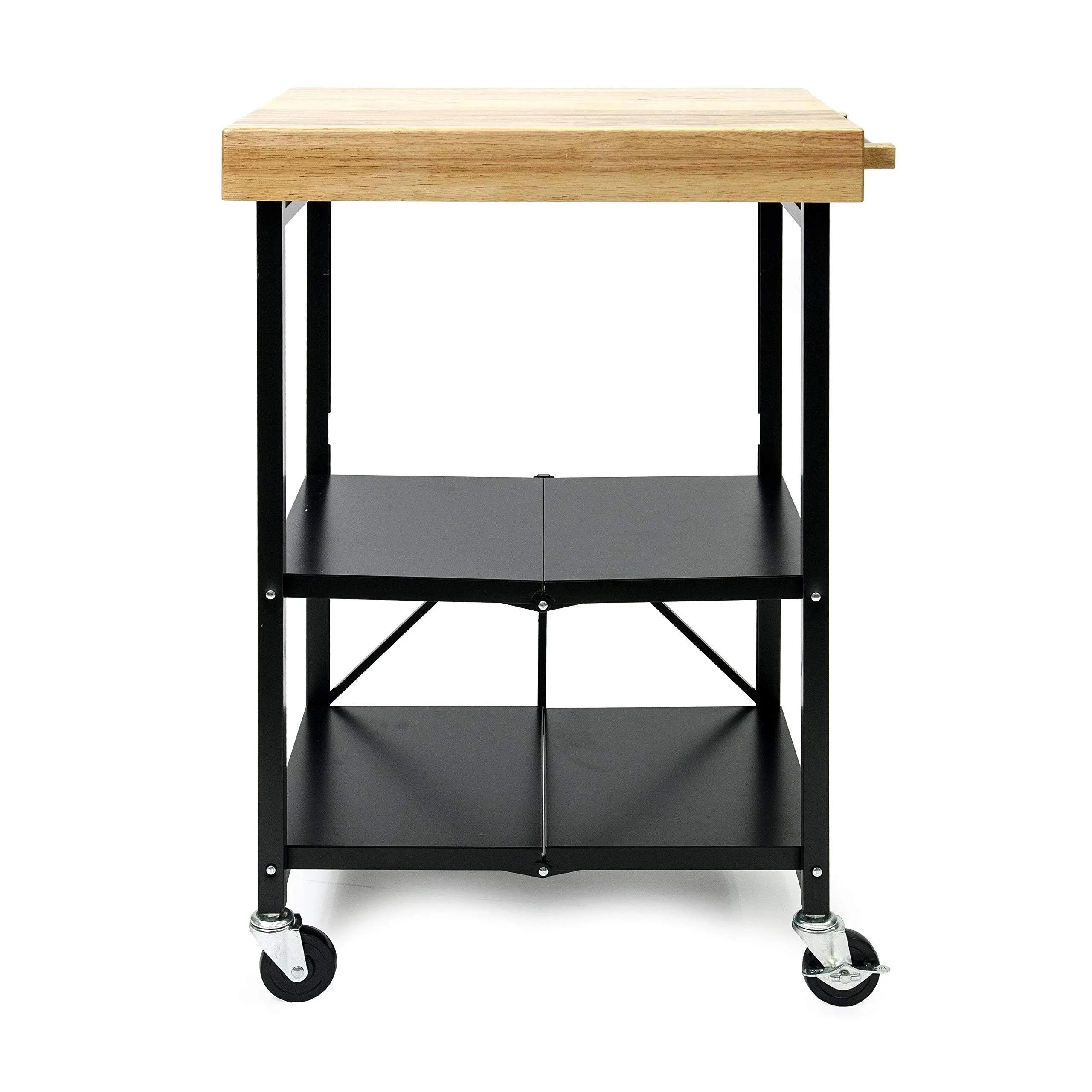 Foldable Wheeled Solid Wood Top Kitchen Island Bar Cart, Black(Open Box)