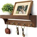 Farmhouse Key Holder for Wall - Decorative Wooden Mail Organizer Retro Brown