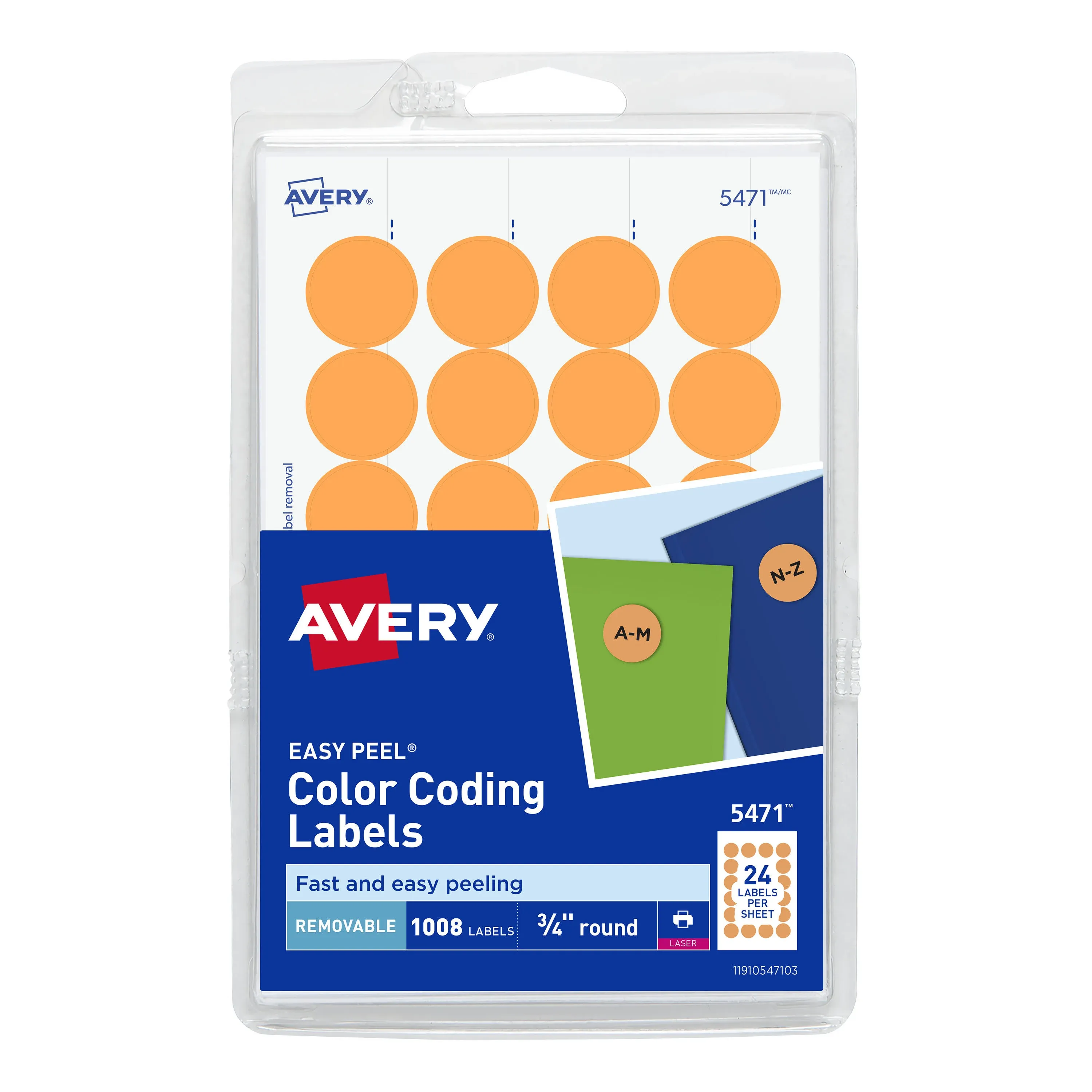 Avery® Removable Color-Coding Labels, Removable Adhesive, Neon Orange, 3/4" Diameter, 1,008 Labels (5471)