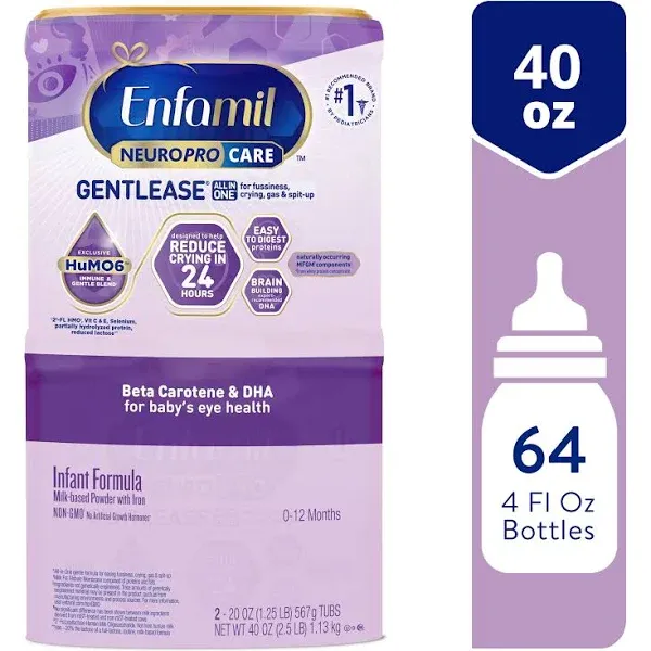 Enfamil NeuroPro Gentlease Baby Formula, Brain Building DHA, HuMO6 Immune Blend, Designed to Reduce Fussiness, Crying, Gas & Spit-up in 24 Hrs, Ready-to-Feed Infant Formula, Liquid, 2 Fl Oz (24 Count)