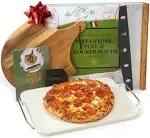 Pizza Stone for Oven and Grill with Wooden Pizza Peel Paddle &amp; Pizza Cutter S...