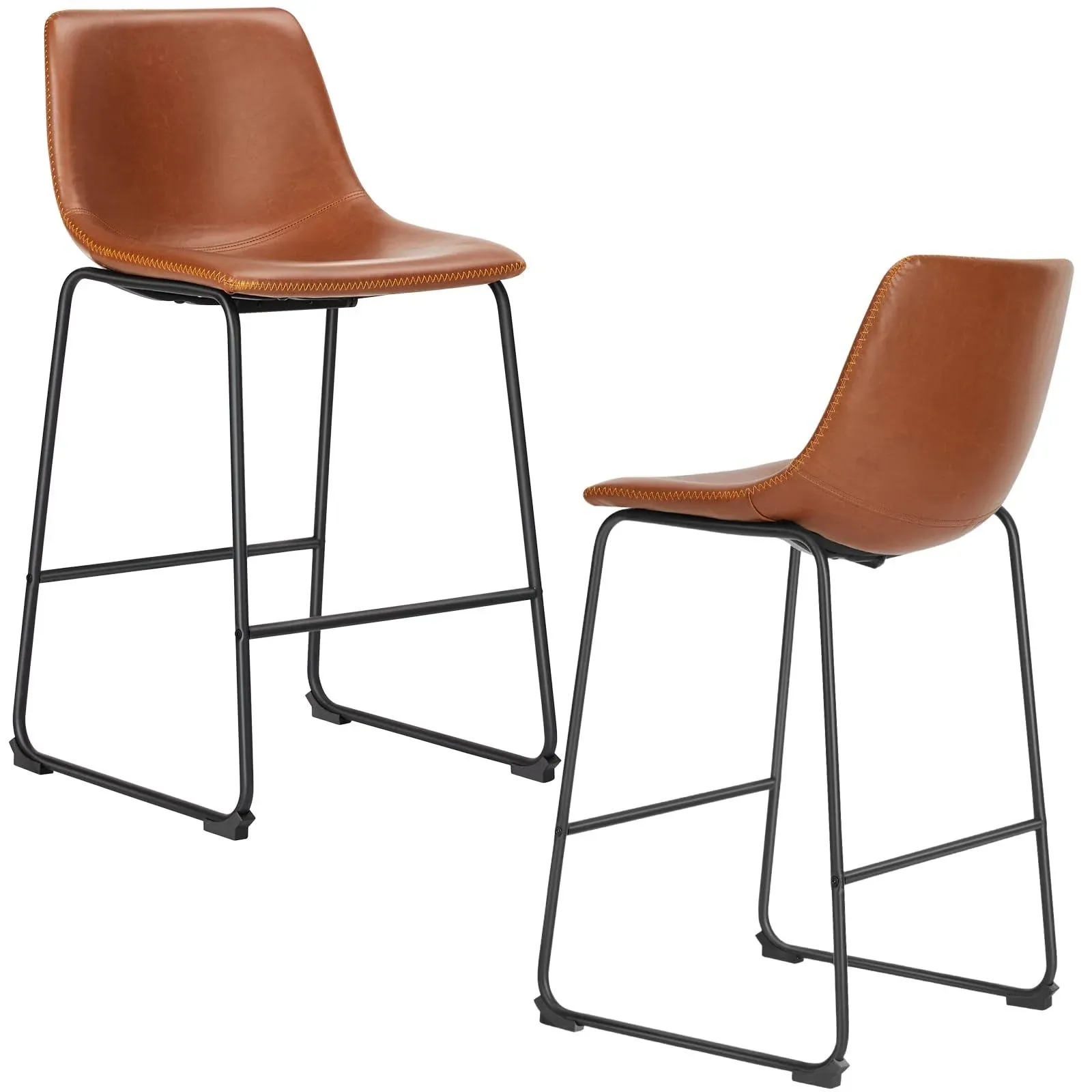 JHK 26 inch Counter Height Bar Stools Set of 2, Modern Faux Leather High ...