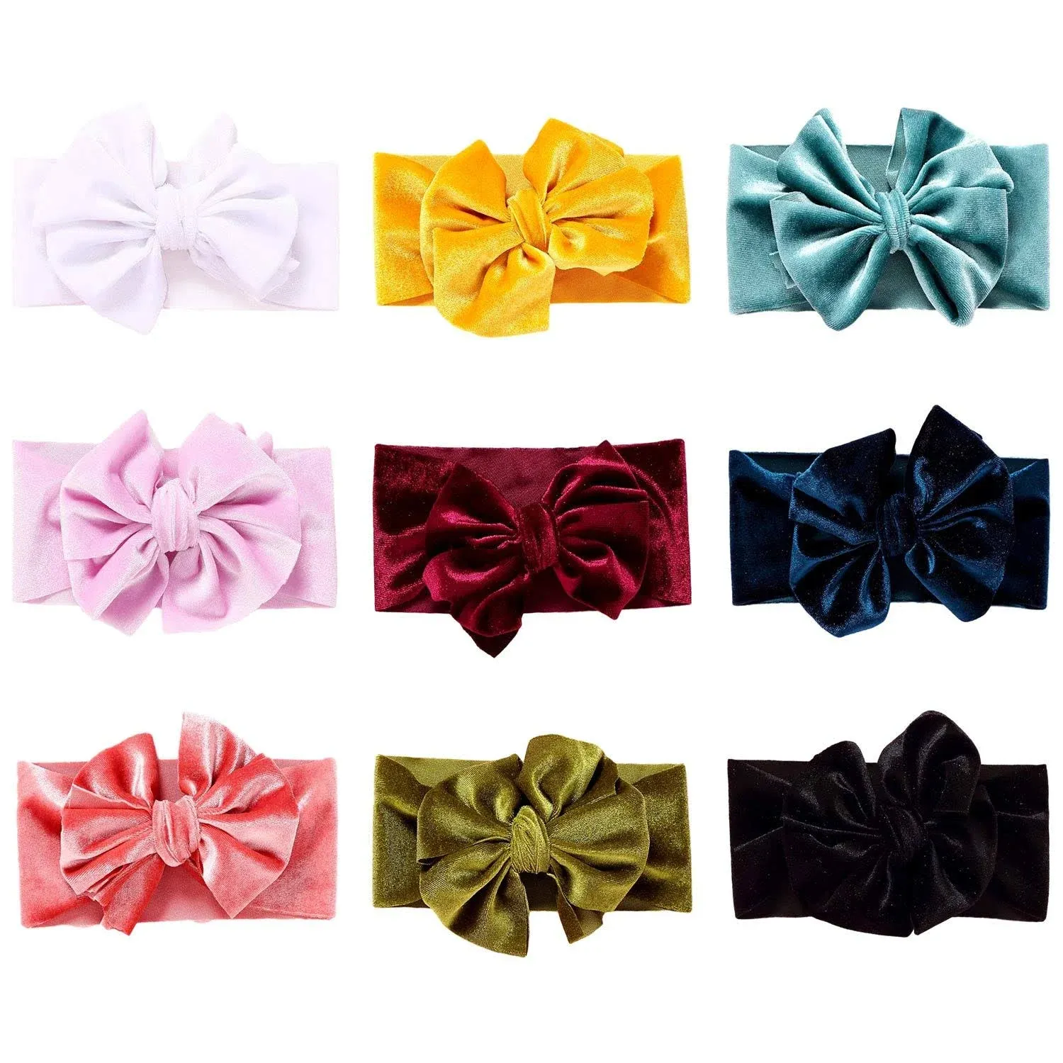 9 PACK Elastic Soft Nylon Wide Velvet Bow Headband Hairband Knot Turban Headwrap